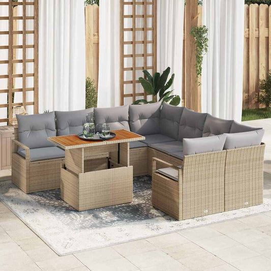 Set da Pranzo per Giardino con cuscino 9 pcs Beige e grigio