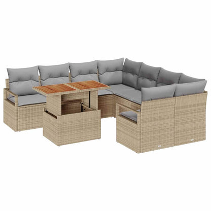 Set da Pranzo per Giardino con cuscino 9 pcs Beige e grigio | homemem39