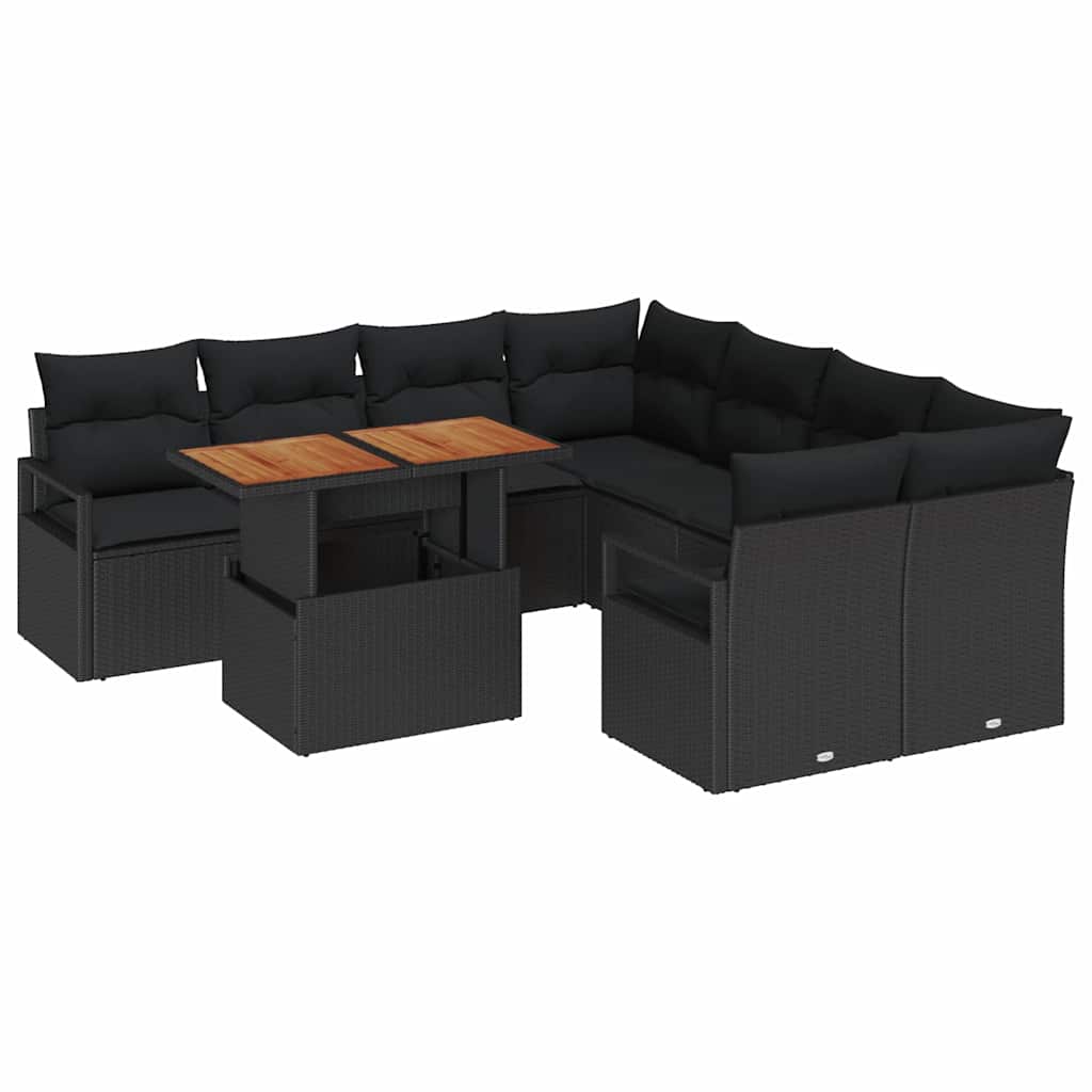 Set da Pranzo per Giardino con cuscino 9 pcs Nero e Marrone | homemem39