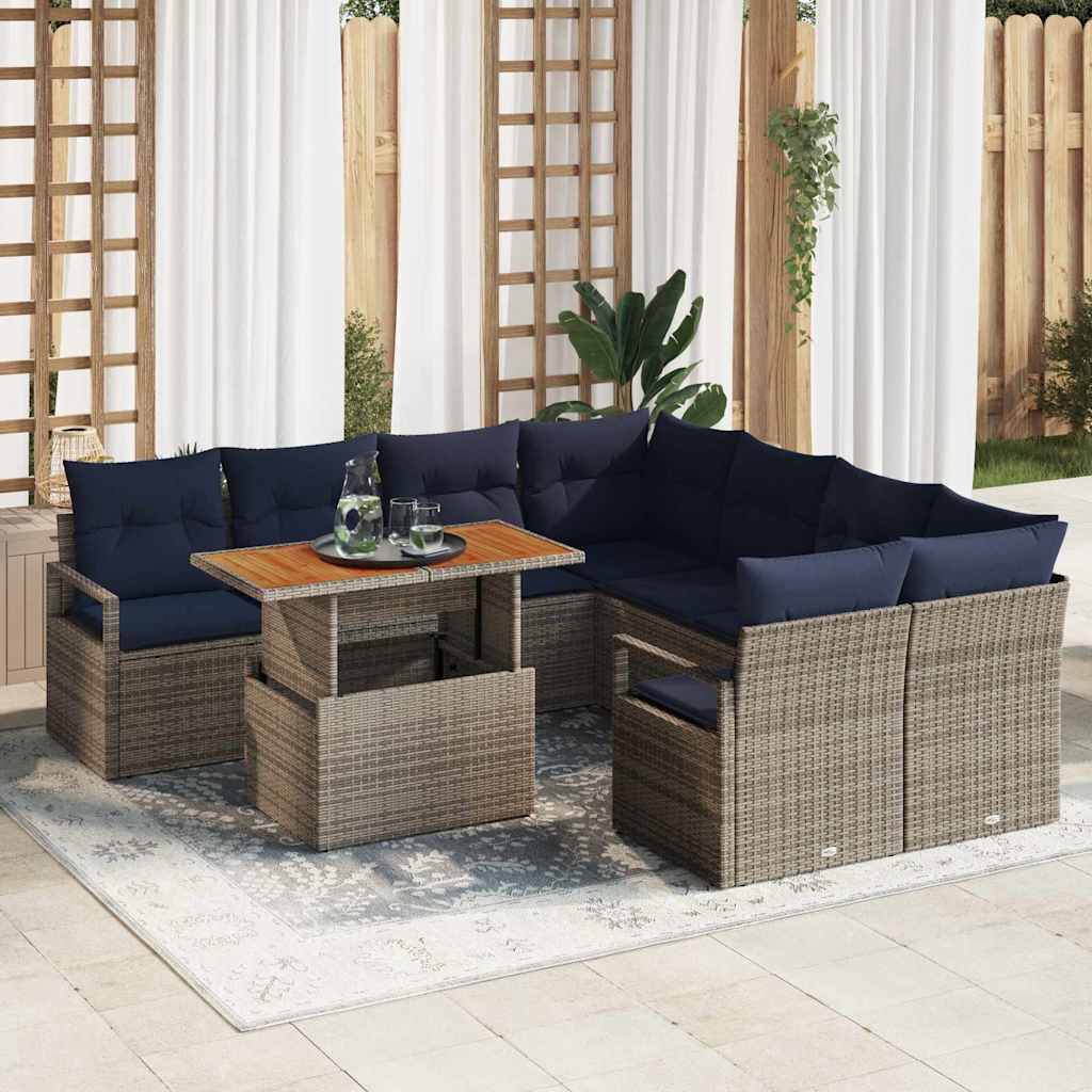Set da Pranzo per Giardino con cuscino 9 pcs Grigio e Blu Navy | homemem39