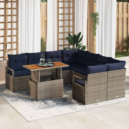 Set da Pranzo per Giardino con cuscino 9 pcs Grigio e Blu Navy | homemem39