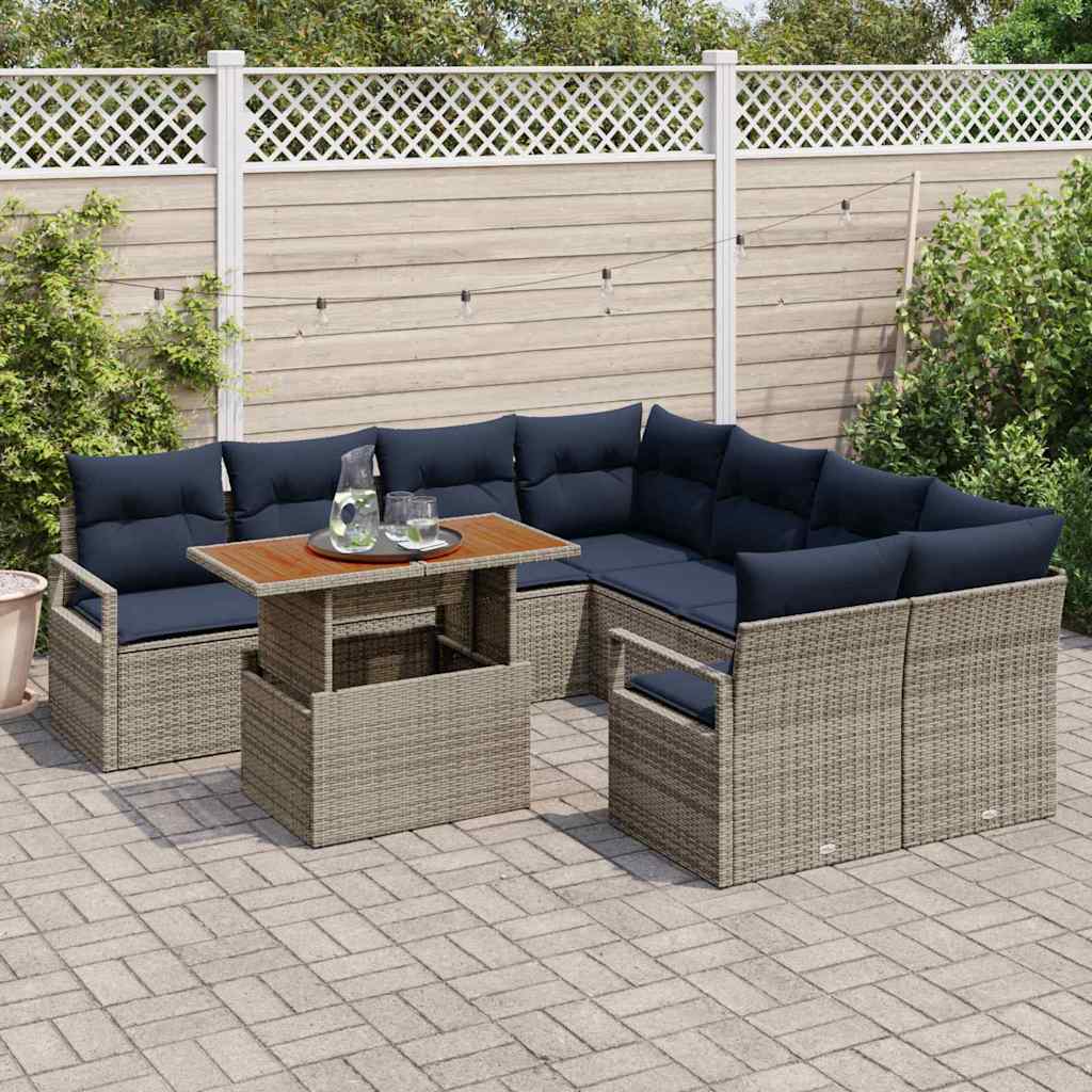 Set da Pranzo per Giardino con cuscino 9 pcs Grigio e Blu Navy | homemem39