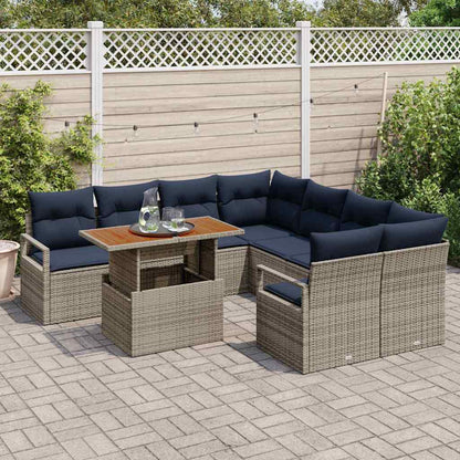 Set da Pranzo per Giardino con cuscino 9 pcs Grigio e Blu Navy | homemem39