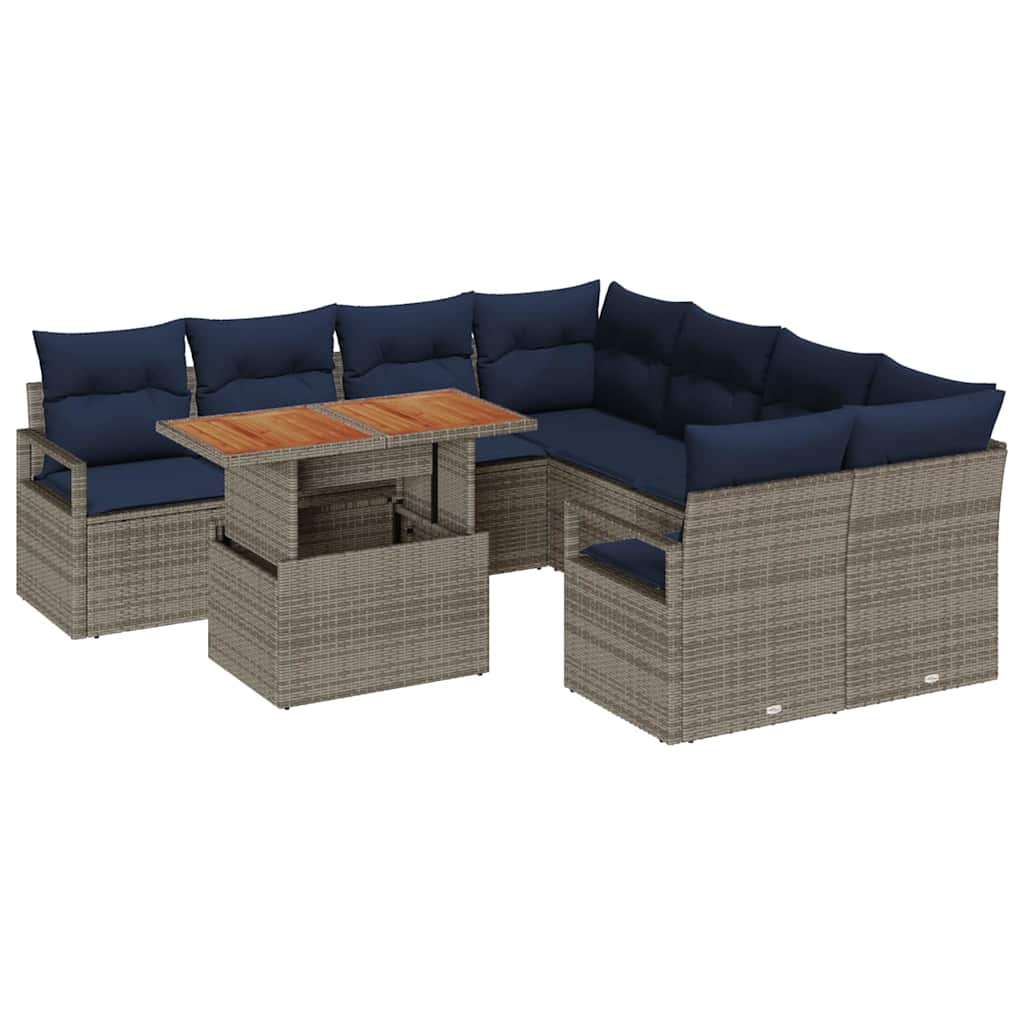 Set da Pranzo per Giardino con cuscino 9 pcs Grigio e Blu Navy | homemem39