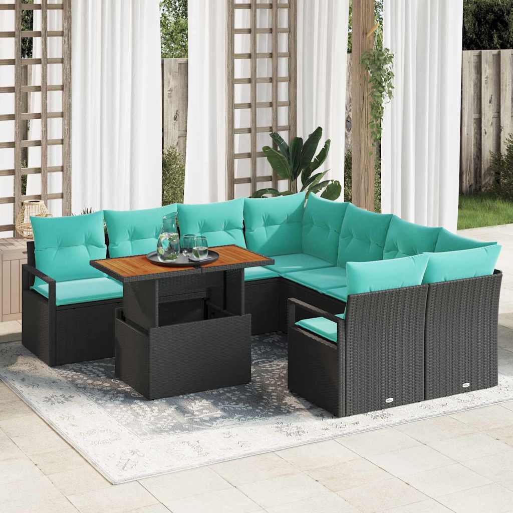 Set da Pranzo per Giardino con cuscino 9 pcs Nero e Verde acqua | homemem39