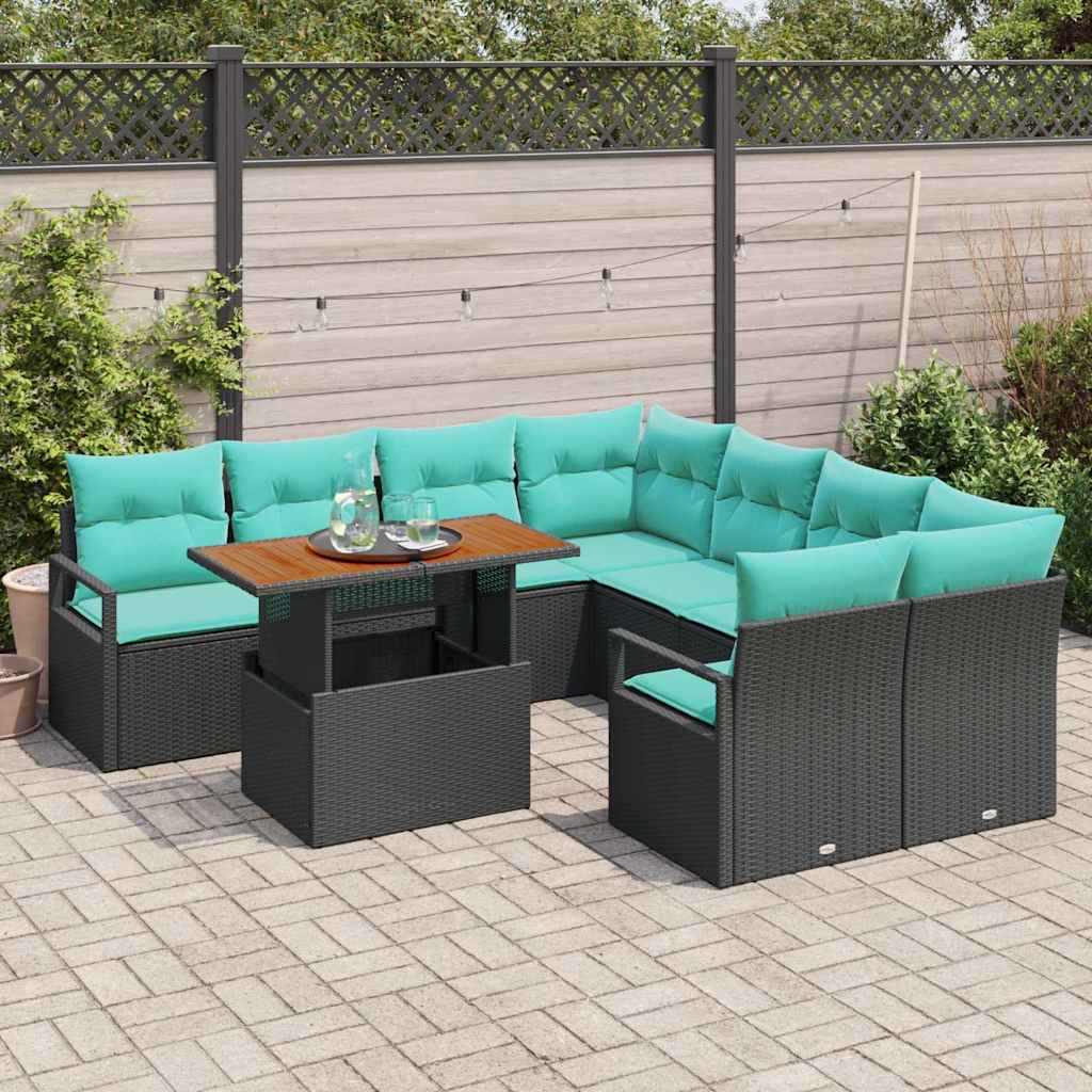 Set da Pranzo per Giardino con cuscino 9 pcs Nero e Verde acqua | homemem39