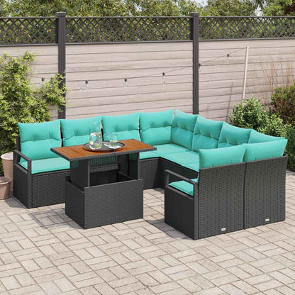 Set da Pranzo per Giardino con cuscino 9 pcs Nero e Verde acqua | homemem39