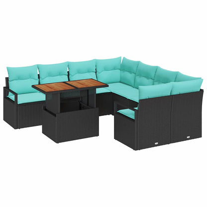 Set da Pranzo per Giardino con cuscino 9 pcs Nero e Verde acqua | homemem39