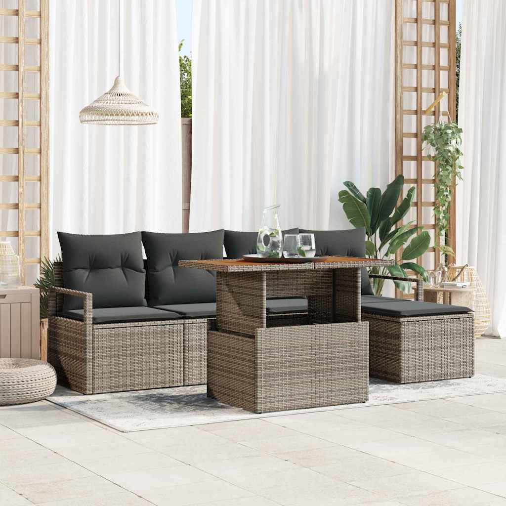 Set da Pranzo per Giardino con cuscino 6 pcs Grigio e Marrone | homemem39