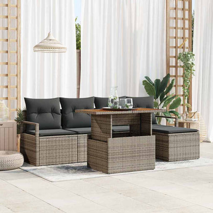 Set da Pranzo per Giardino con cuscino 6 pcs Grigio e Marrone | homemem39