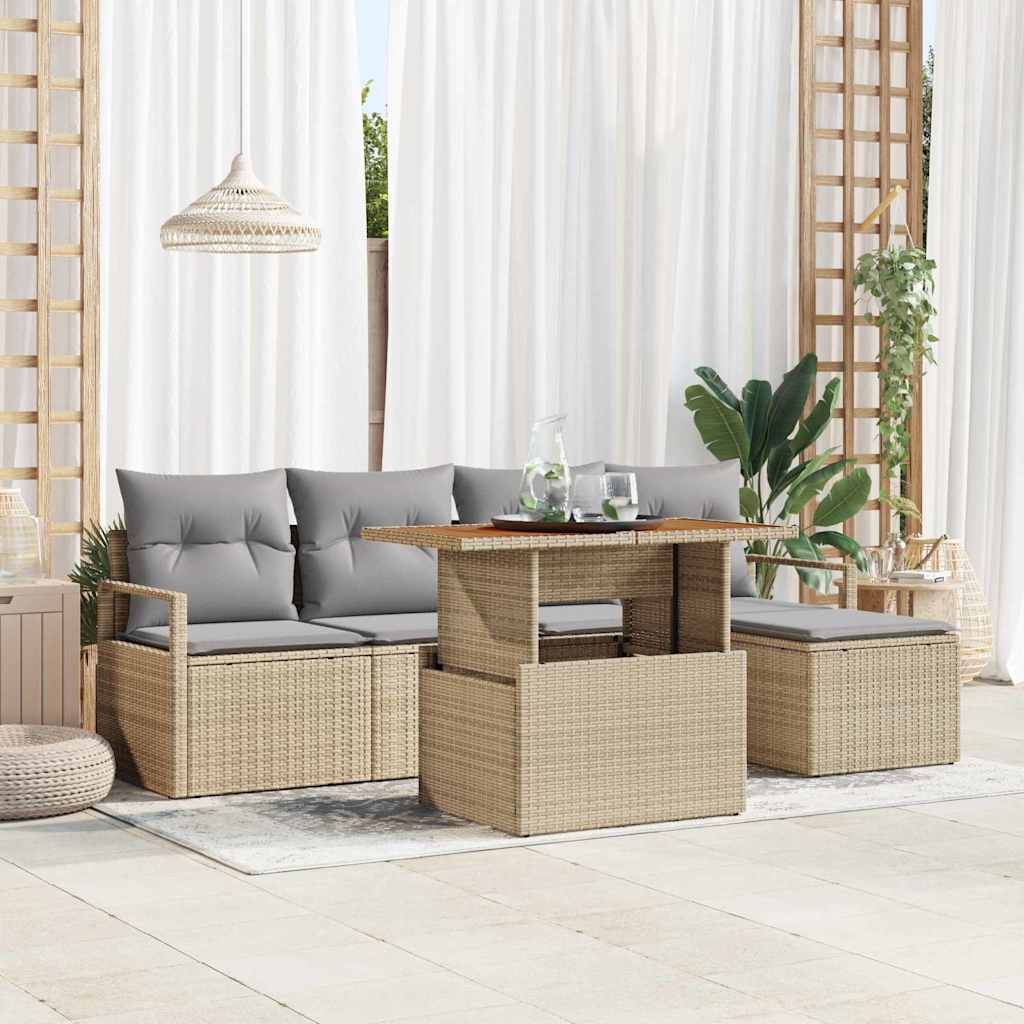 Set da Pranzo per Giardino con cuscino 6 pcs Beige e grigio | homemem39
