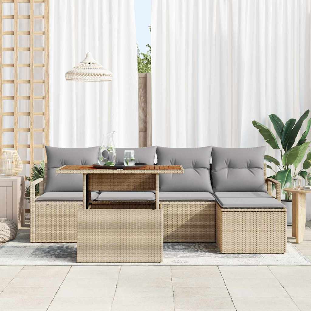 Set da Pranzo per Giardino con cuscino 6 pcs Beige e grigio | homemem39