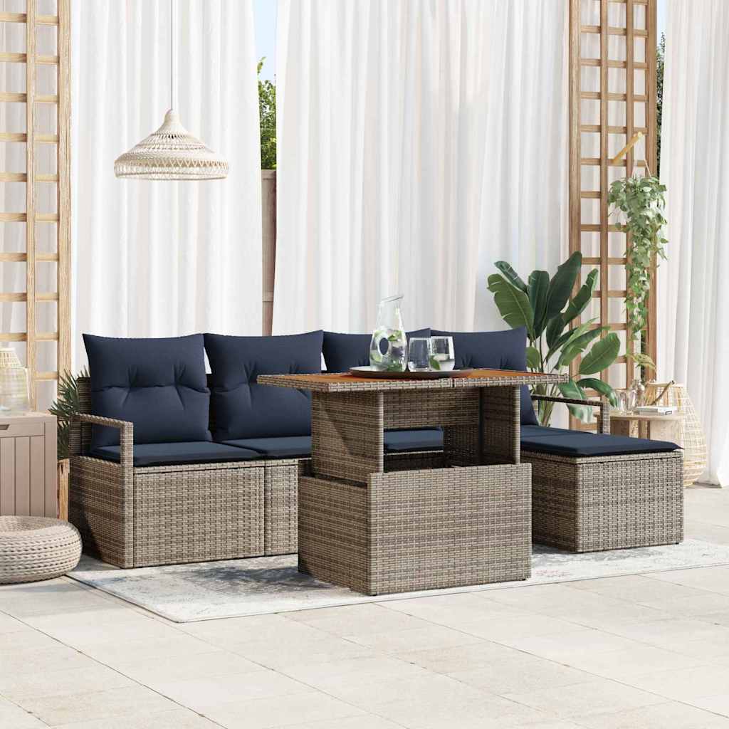 Set da Pranzo per Giardino con cuscino 6 pcs Grigio e Blu Navy | homemem39