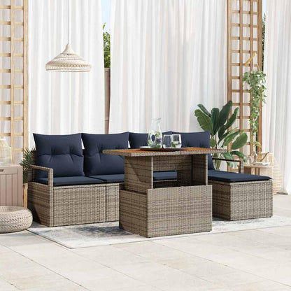 Set da Pranzo per Giardino con cuscino 6 pcs Grigio e Blu Navy | homemem39