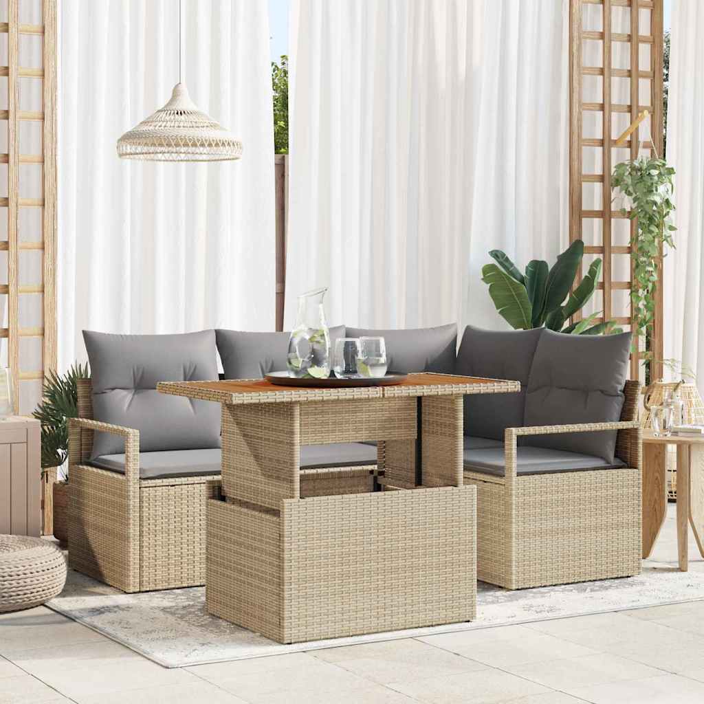 Set Divano da Giardino 5 pz 4-Numero di posti Beige e grigio | homemem39