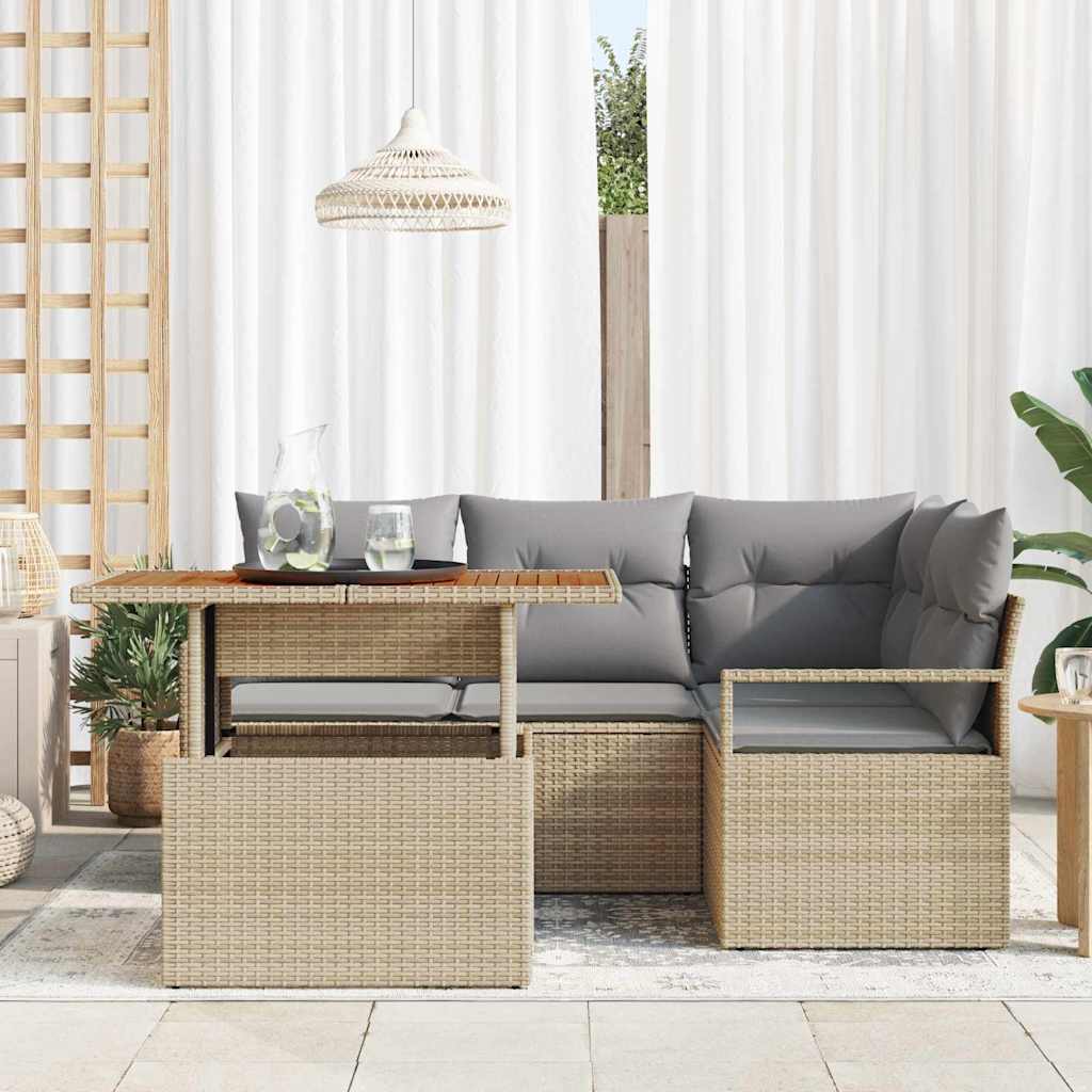 Set Divano da Giardino 5 pz 4-Numero di posti Beige e grigio | homemem39