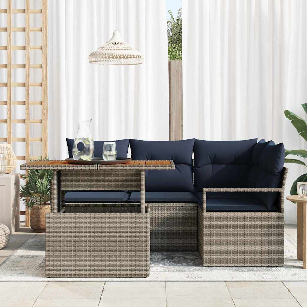 Set da Pranzo per Giardino con cuscino 5 pcs Grigio e Blu Navy | homemem39