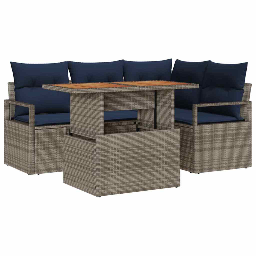Set da Pranzo per Giardino con cuscino 5 pcs Grigio e Blu Navy | homemem39