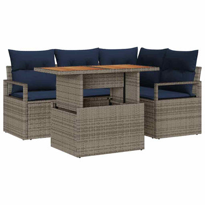 Set da Pranzo per Giardino con cuscino 5 pcs Grigio e Blu Navy | homemem39