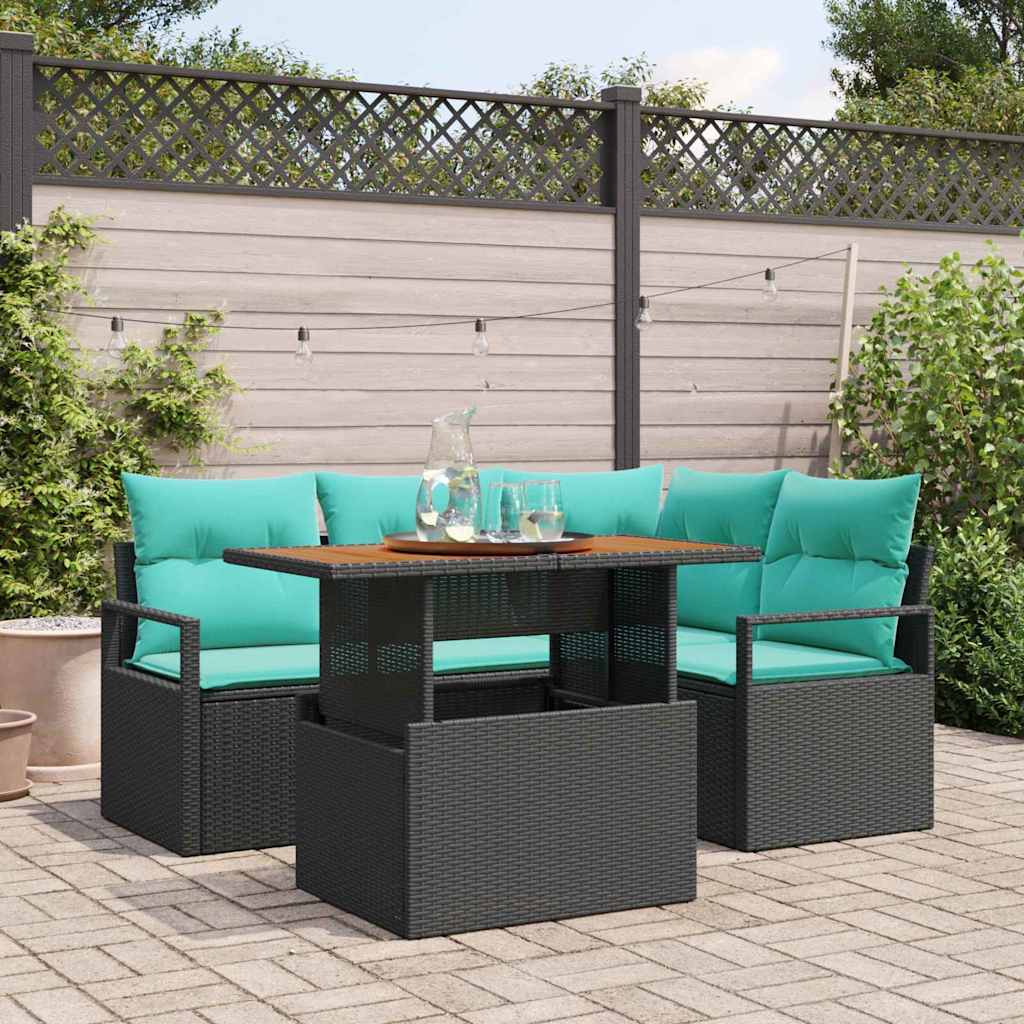 Set da Pranzo per Giardino con cuscino 5 pcs Nero e Verde acqua | homemem39