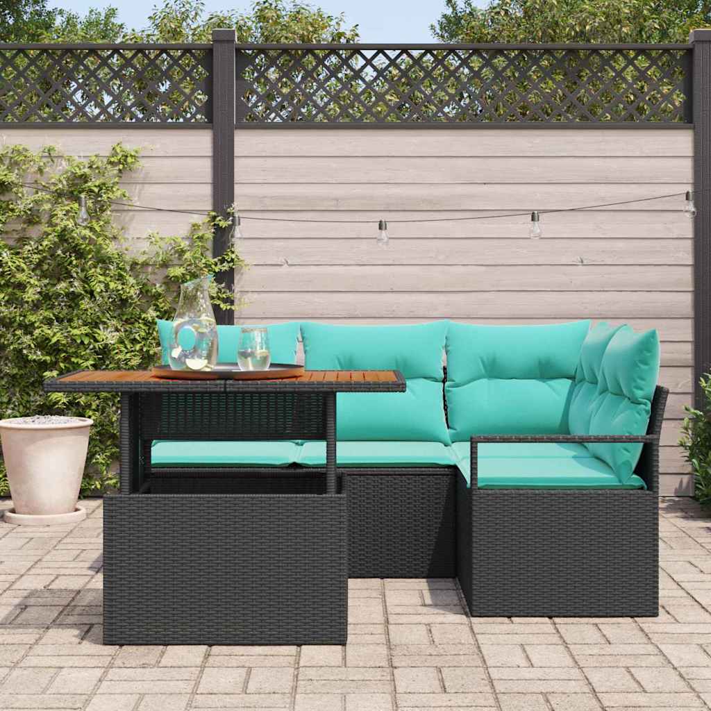 Set da Pranzo per Giardino con cuscino 5 pcs Nero e Verde acqua | homemem39