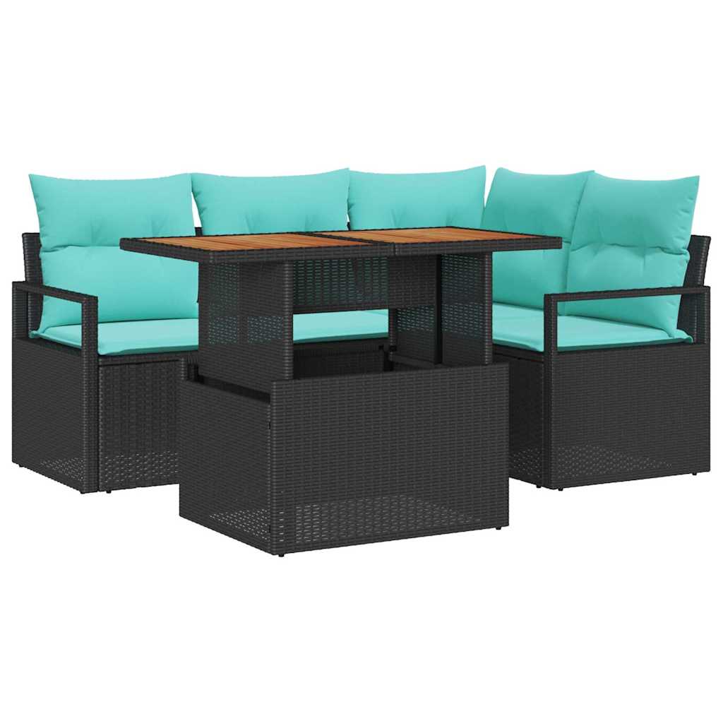 Set da Pranzo per Giardino con cuscino 5 pcs Nero e Verde acqua | homemem39