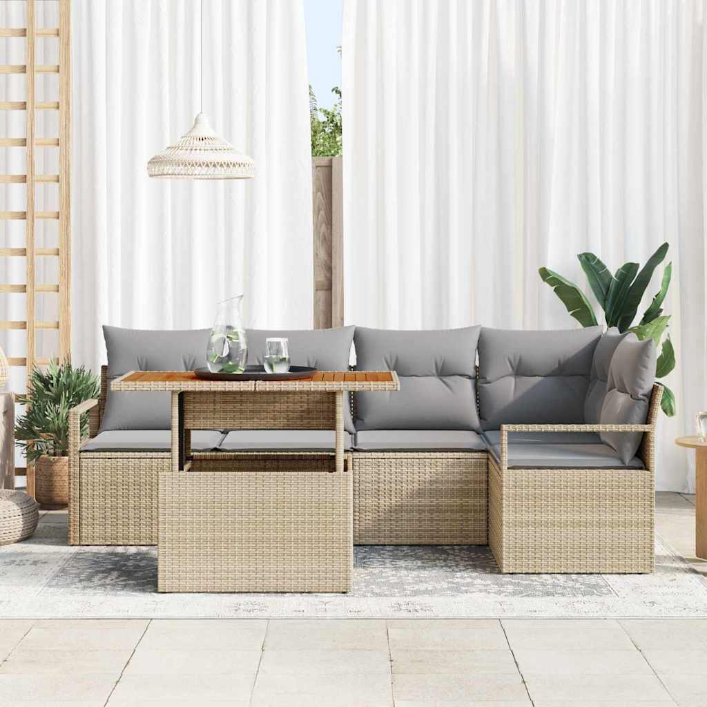 Set Divano da Giardino 6 pz 5-Numero di posti Beige e grigio | homemem39