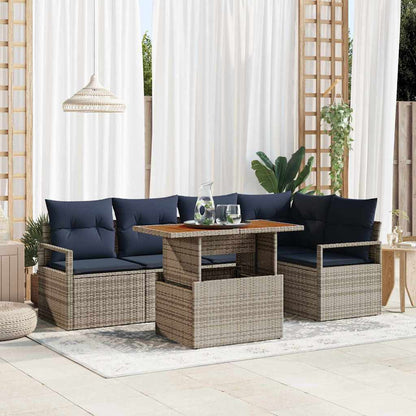 Set da Pranzo per Giardino con cuscino 6 pcs Grigio e Blu Navy