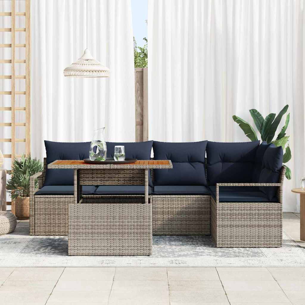 Set da Pranzo per Giardino con cuscino 6 pcs Grigio e Blu Navy