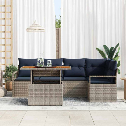 Set da Pranzo per Giardino con cuscino 6 pcs Grigio e Blu Navy