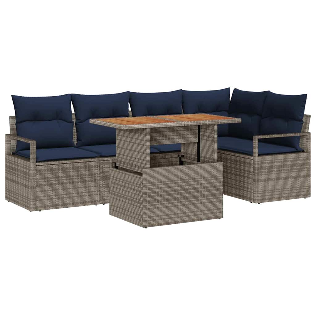 Set da Pranzo per Giardino con cuscino 6 pcs Grigio e Blu Navy