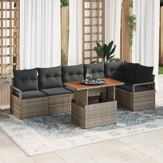 Set da Pranzo per Giardino con cuscino 7 pcs Grigio e Marrone