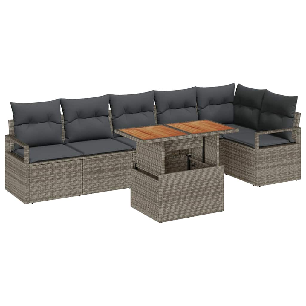 Set da Pranzo per Giardino con cuscino 7 pcs Grigio e Marrone | homemem39