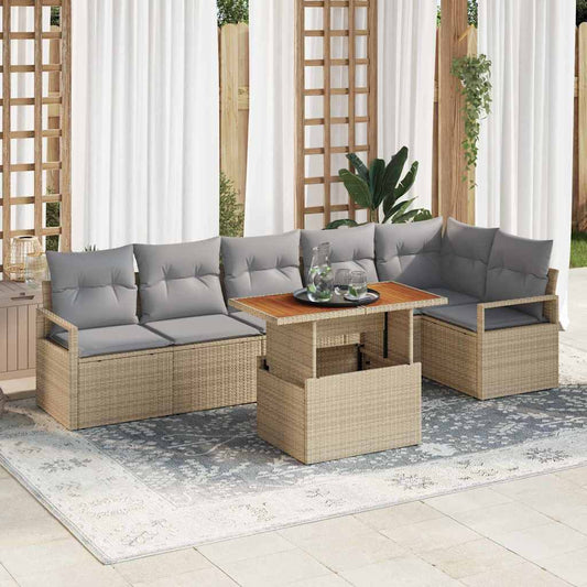 Set da Pranzo per Giardino con cuscino 7 pcs Beige e grigio