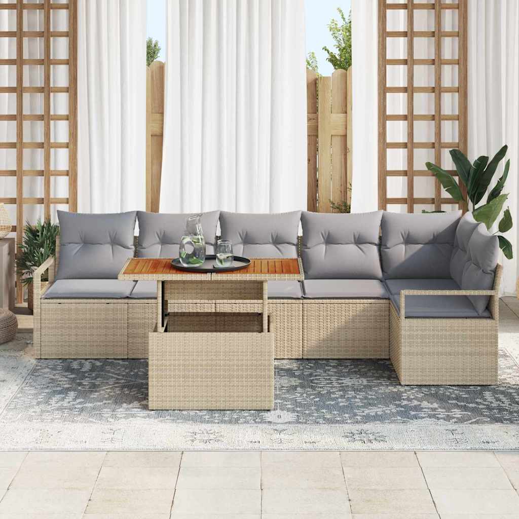 Set da Pranzo per Giardino con cuscino 7 pcs Beige e grigio | homemem39