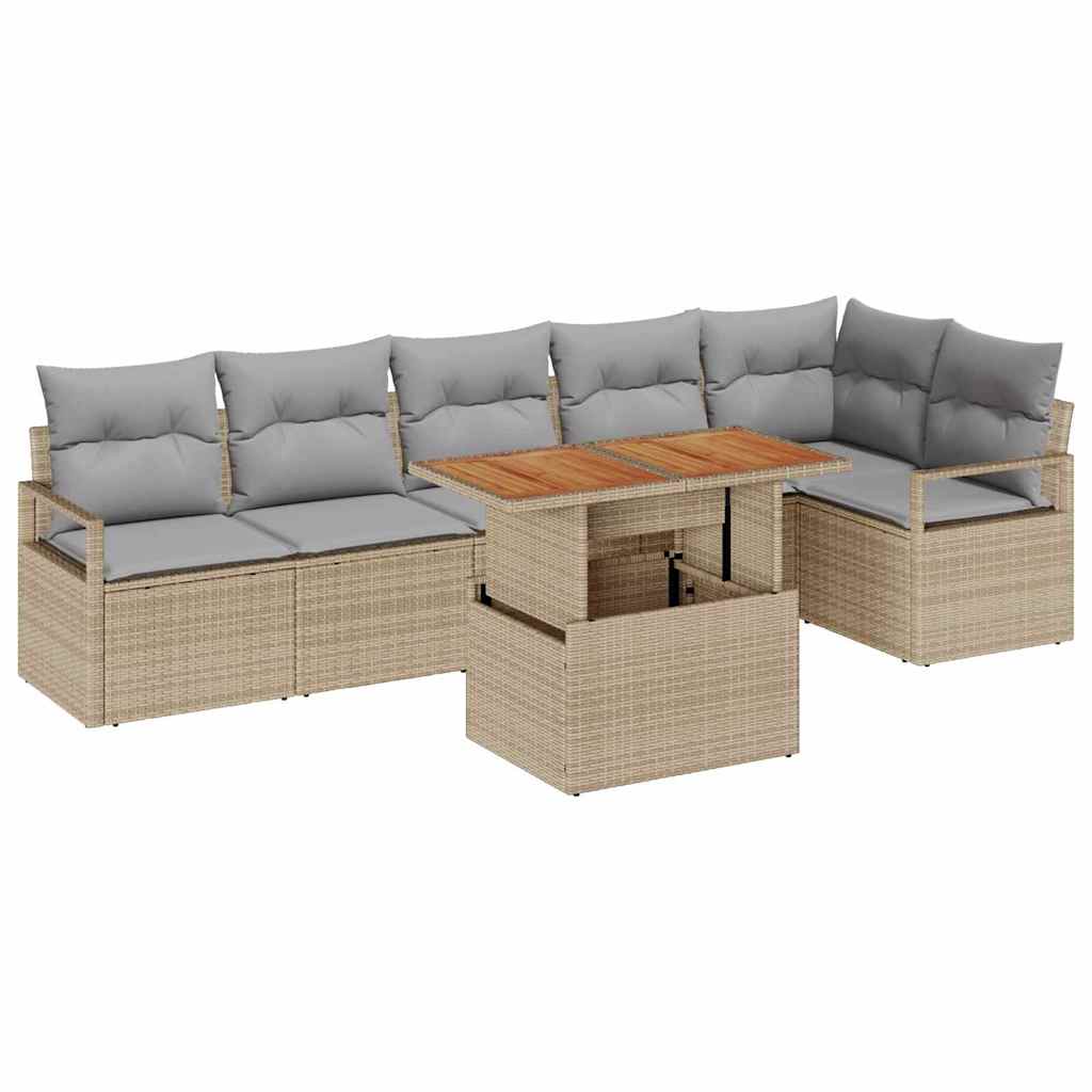 Set da Pranzo per Giardino con cuscino 7 pcs Beige e grigio