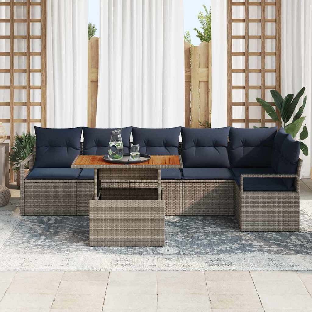 Set da Pranzo per Giardino con cuscino 7 pcs Grigio e Blu Navy | homemem39
