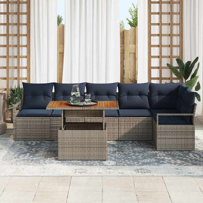 Set da Pranzo per Giardino con cuscino 7 pcs Grigio e Blu Navy | homemem39