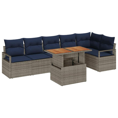 Set da Pranzo per Giardino con cuscino 7 pcs Grigio e Blu Navy