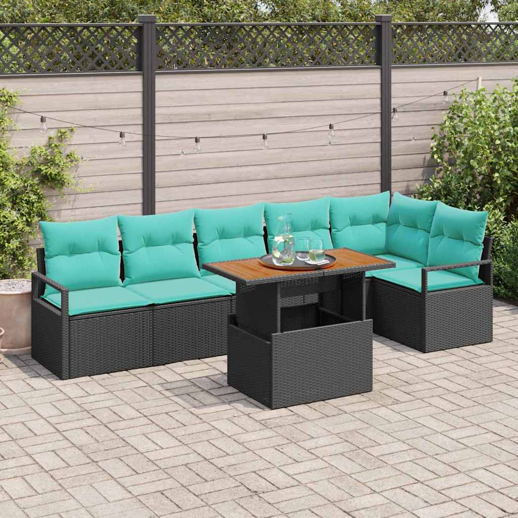 Set da Pranzo per Giardino con cuscino 7 pcs Nero e Verde acqua