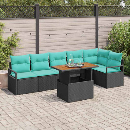 Set da Pranzo per Giardino con cuscino 7 pcs Nero e Verde acqua
