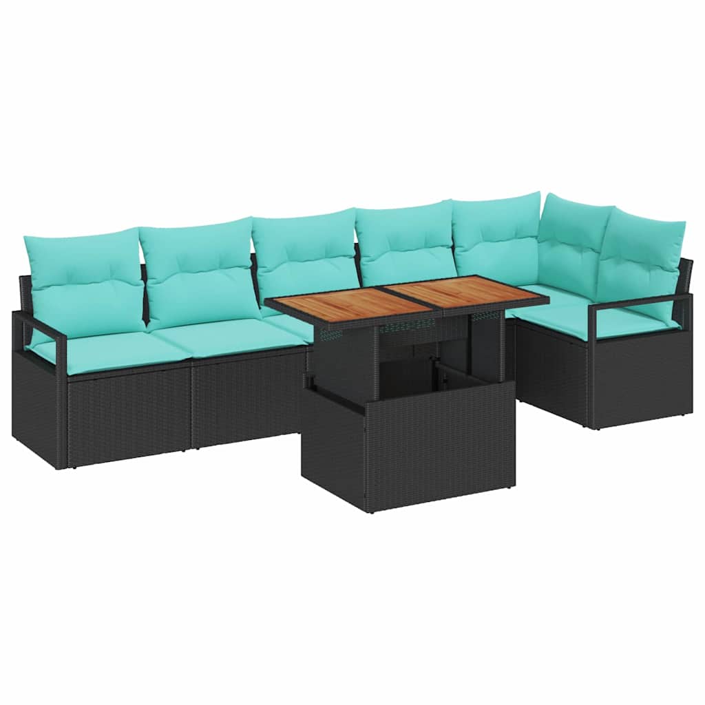 Set da Pranzo per Giardino con cuscino 7 pcs Nero e Verde acqua