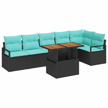 Set da Pranzo per Giardino con cuscino 7 pcs Nero e Verde acqua
