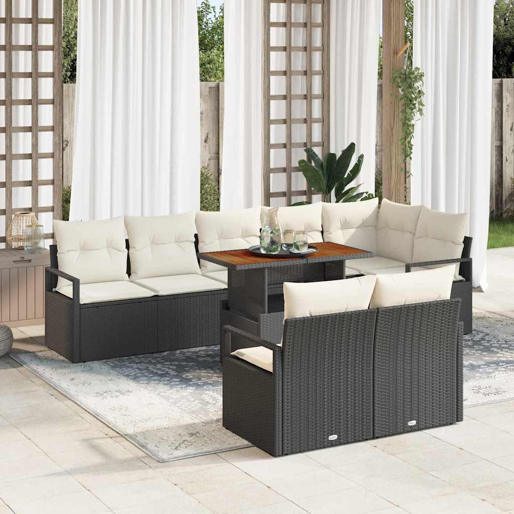 Set Divano da Giardino con cuscino 9 pcs Nero e Crema | homemem39