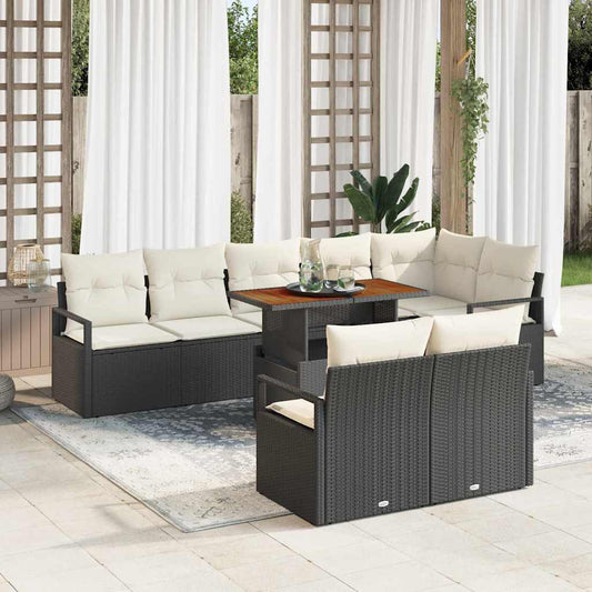 Set Divano da Giardino con cuscino 9 pcs Nero e Crema