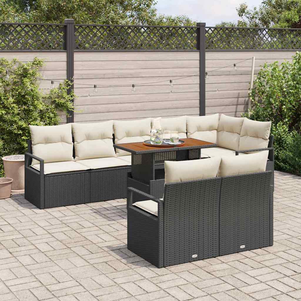 Set Divano da Giardino con cuscino 9 pcs Nero e Crema | homemem39