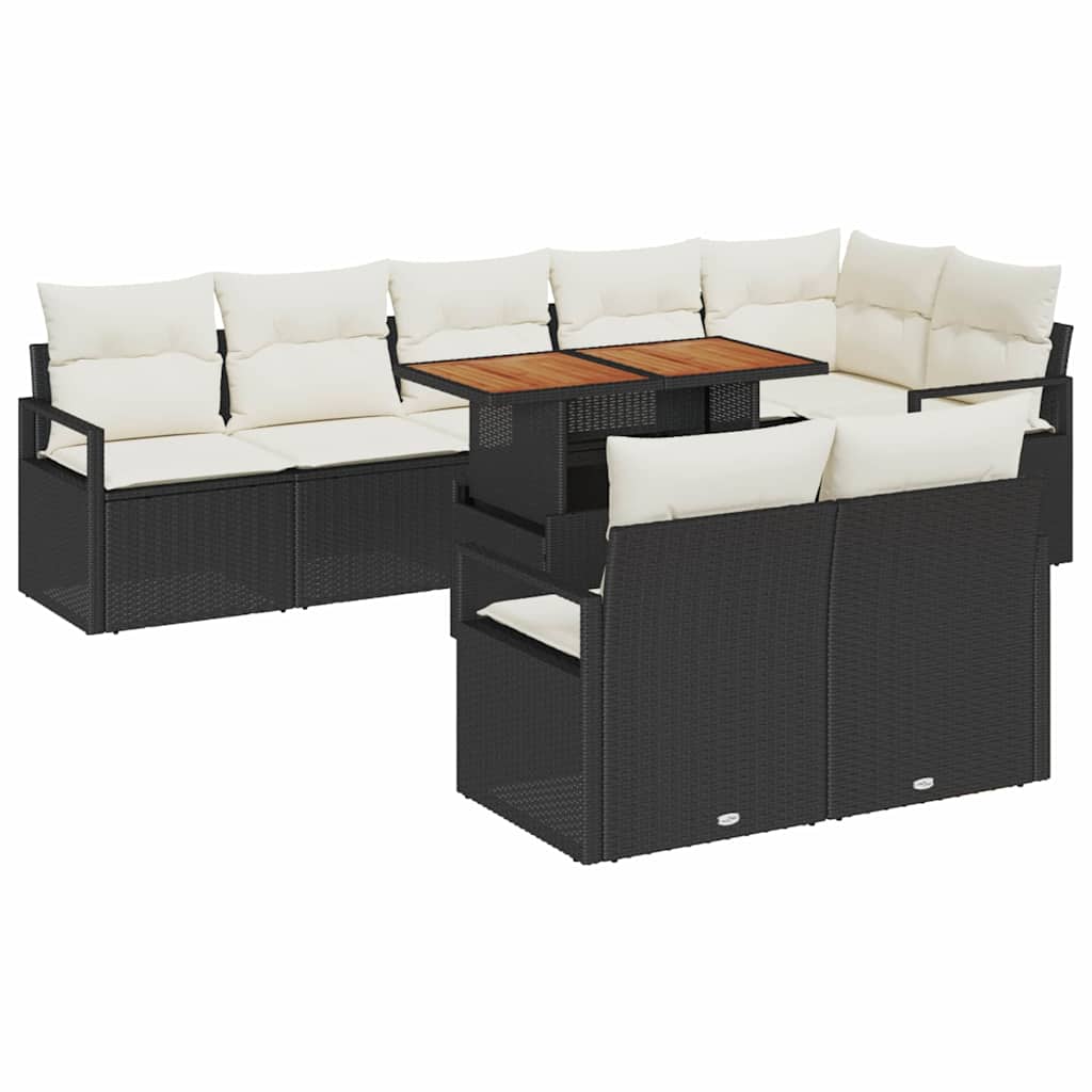 Set Divano da Giardino con cuscino 9 pcs Nero e Crema | homemem39