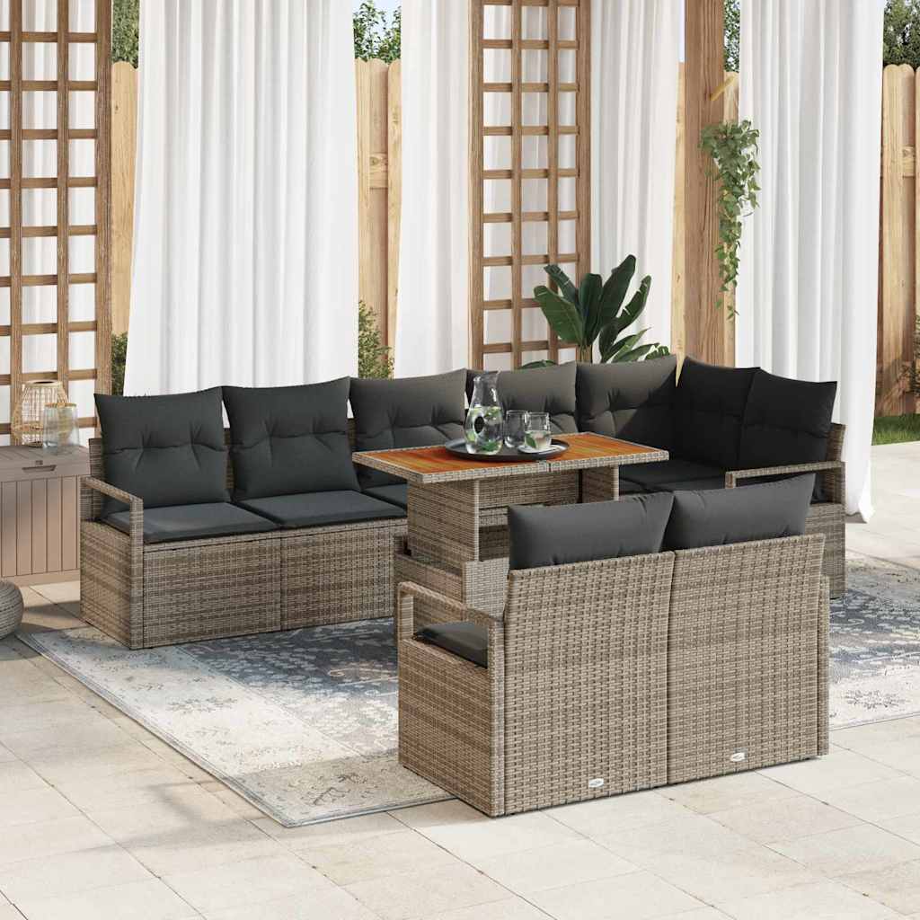 Set Divano da Giardino con cuscino 9 pcs Grigio e Marrone | homemem39