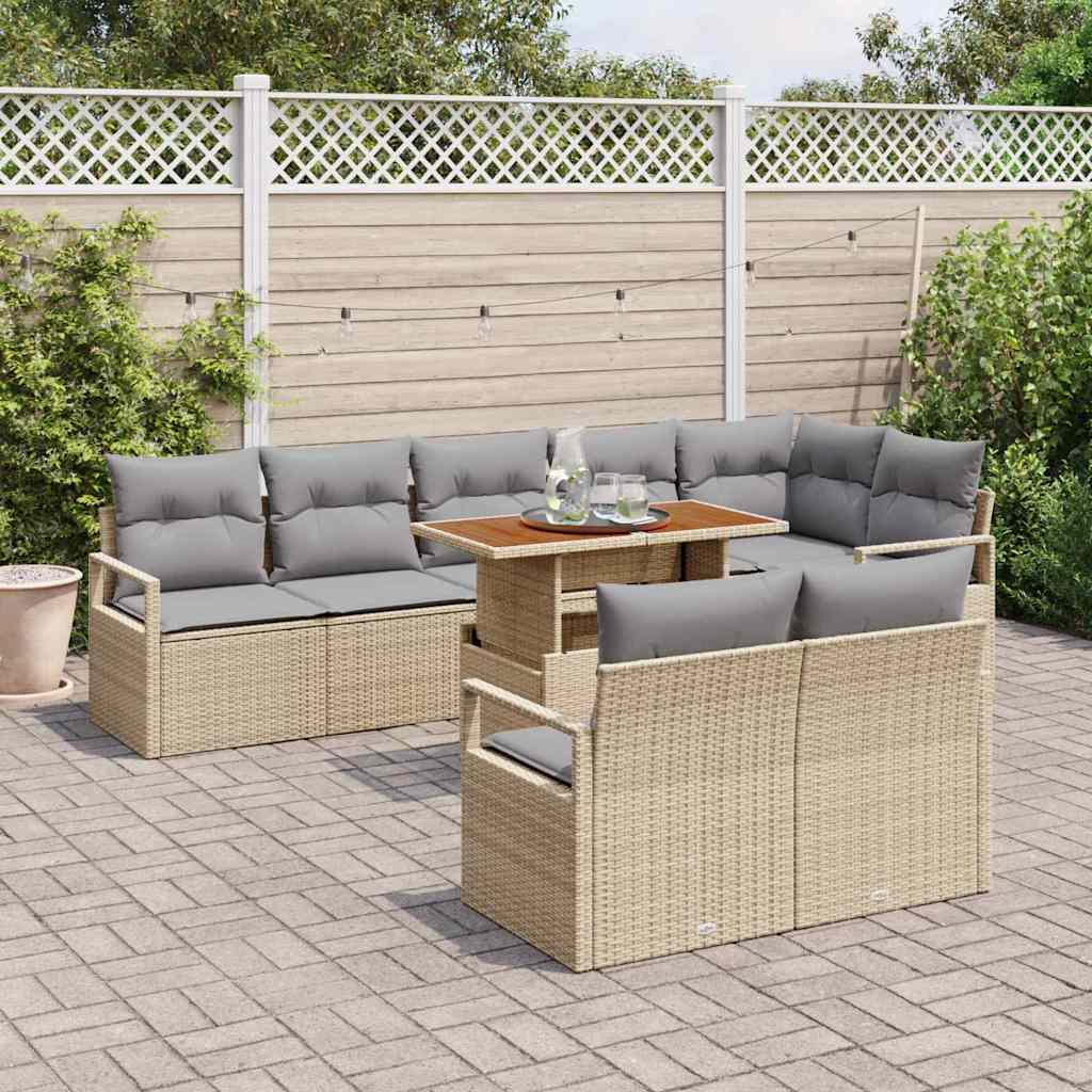 Set Divano da Giardino con cuscino 9 pcs Beige e grigio | homemem39