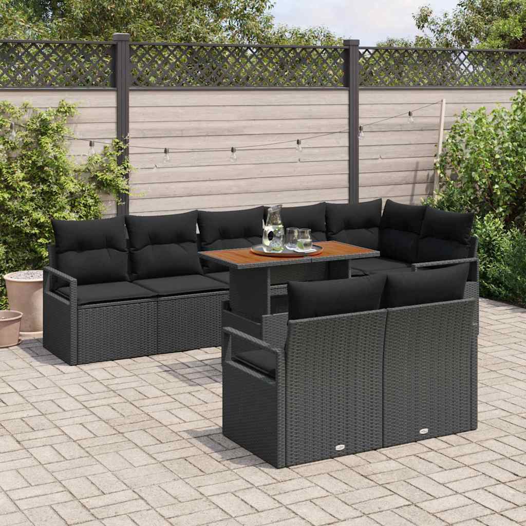 Set Divano da Giardino con cuscino 9 pcs Nero e Marrone | homemem39